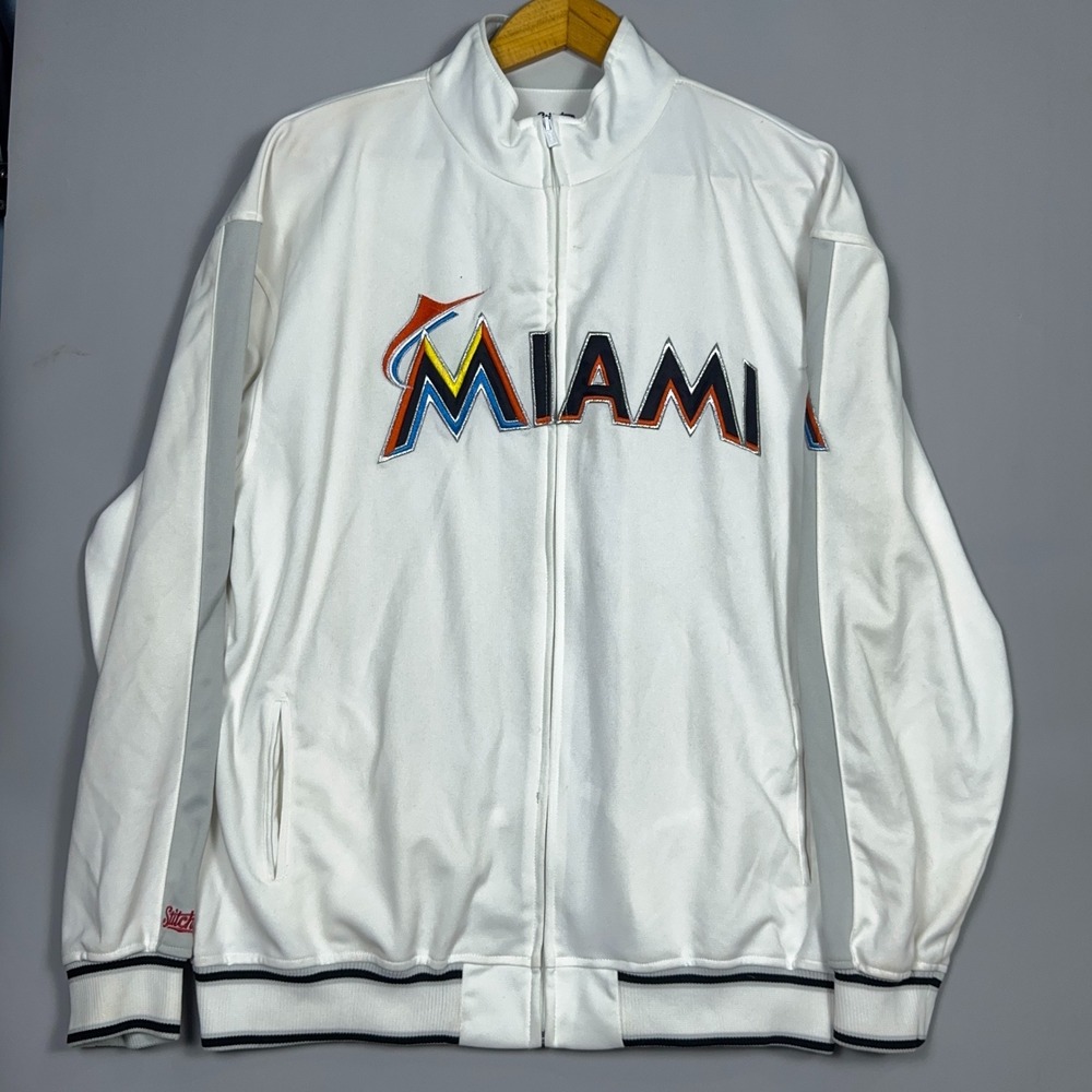 Stitches Miami Marlins MLB Track Jacket Mens Size‎ XL Polyester White Sportswear